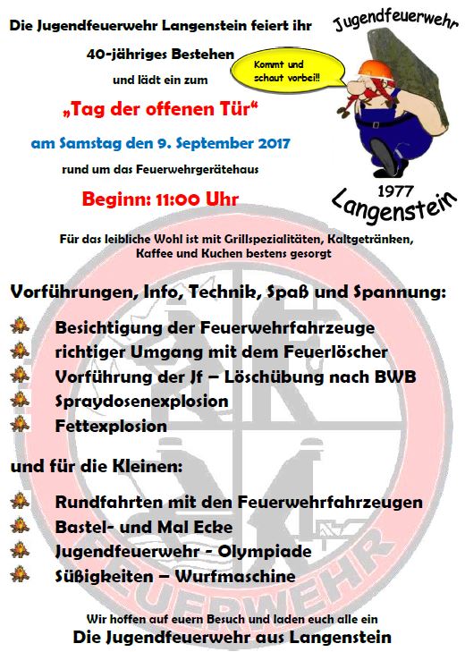 Einladung 40 Jahre Jugendfeuerwehr Langenstein 